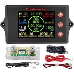 RQG New 500A Battery Monitor with Shunt,8-100V 2 Inch Color Screen Shunt Monitor,High Precision TFT Color Screen Coulometer for Car RV Golf Cart Solar Panel in Saudi Arabia