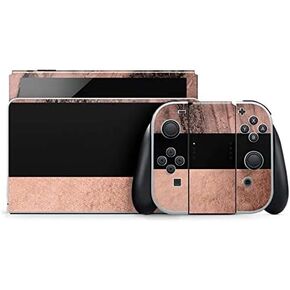 Skinit Decal Gaming Skin Compatible with Nintendo Switch OLED (2021) - Rose Gold and Black Marble Design in Kuwait