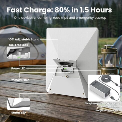 حزمة بطارية Starlink Mini بقدرة 99 وات في الساعة 27600 مللي أمبير في الساعة، بنك طاقة محمول، مناسب للسفر الجوي، وقت تشغيل 4 ساعات +، 60 وات تيار مستمر و65 وات PD3.0 USB-C، مقاوم للماء IP65، حامل قابل للطي لحالات الطوارئ الخارجية RV in Kuwait