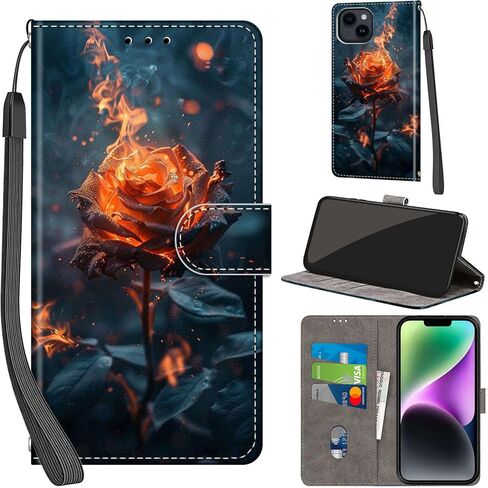 Case Wallet for iPhone 15 Plus, with [3 Card Slots], Kickstand Magnetic Closure PU Leather Shockproof Protective Flip Cover 6.7", Golden Dandelion in Saudi Arabia