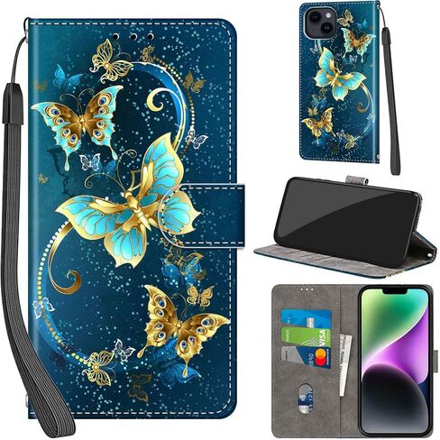 Case Wallet for iPhone 15 Plus, with [3 Card Slots], Kickstand Magnetic Closure PU Leather Shockproof Protective Flip Cover 6.7", Golden Dandelion in Saudi Arabia