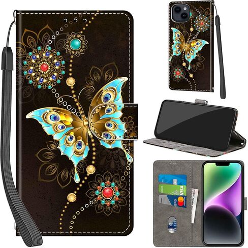 Case Wallet for iPhone 15 Plus, with [3 Card Slots], Kickstand Magnetic Closure PU Leather Shockproof Protective Flip Cover 6.7", Golden Dandelion in Saudi Arabia