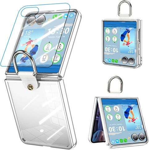 مصمم لهاتف Samsung Galaxy Z Flip 6، جراب شفاف مزود بحلقة، غطاء هاتف واقٍ مضاد للسقوط ومضاد للصدمات لهاتف Z Flip 6 Case 5 G 2024 (أرجواني شفاف) in Kuwait