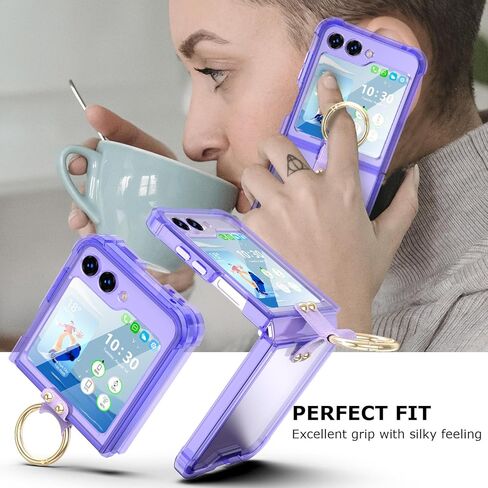 Designed for Samsung Galaxy Z Flip 6 Case Clear with Ring, Anti-Fall Shockproof Protective Phone Cover Case for Z Flip 6 Case 5 G 2024(Clear Purple) in Saudi Arabia