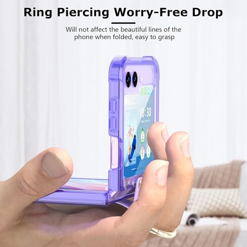 Designed for Samsung Galaxy Z Flip 6 Case Clear with Ring, Anti-Fall Shockproof Protective Phone Cover Case for Z Flip 6 Case 5 G 2024(Clear Purple) in Saudi Arabia