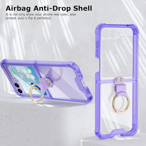 Designed for Samsung Galaxy Z Flip 6 Case Clear with Ring, Anti-Fall Shockproof Protective Phone Cover Case for Z Flip 6 Case 5 G 2024(Clear Purple) in Saudi Arabia