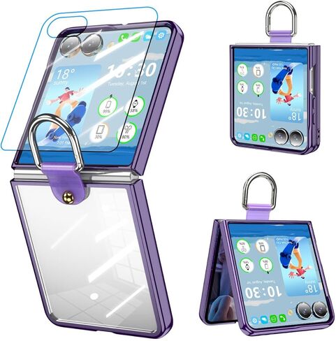 Designed for Samsung Galaxy Z Flip 6 Case Clear with Ring, Anti-Fall Shockproof Protective Phone Cover Case for Z Flip 6 Case 5 G 2024(Clear Purple) in Saudi Arabia