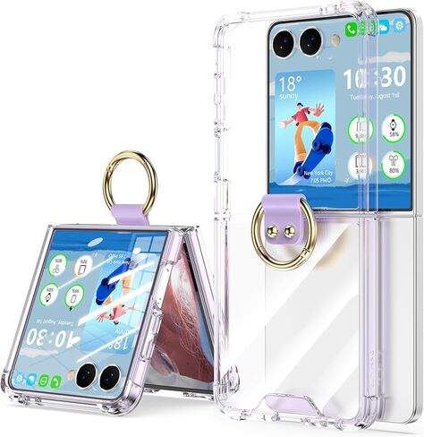 Designed for Samsung Galaxy Z Flip 6 Case Clear with Ring, Anti-Fall Shockproof Protective Phone Cover Case for Z Flip 6 Case 5 G 2024(Clear Purple) in Saudi Arabia