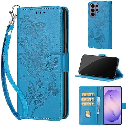 مصمم لهاتف Samsung Galaxy S26 Ultra، غطاء قابل للطي للنساء مع حامل من جلد البولي يوريثان المنقوش وفتحات لبطاقات الائتمان وحزام المعصم لهاتف Samsung S26 Ultra (فراشة ذهبية وردية) in Kuwait