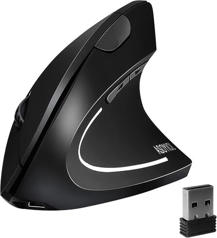 ASOYIOL ماوس مريح لاسلكي، ماوس ألعاب قابل لإعادة الشحن مع USB، ماوس كمبيوتر أسود للكمبيوتر المحمول (اليد اليمنى، مصدر طاقة بطارية AAA) in Kuwait