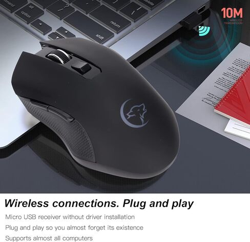 ماوس سلكي أقل قابل للشحن كتم الصوت ماوس USB مريح 2.4 جيجا هرتز اتصال مستلزمات الكمبيوتر أسود G851 لألعاب المكتب in Kuwait