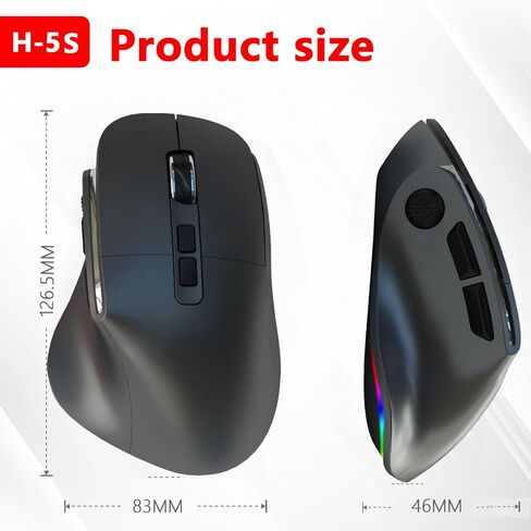 ماوس مكتب H5S سلكي من النوع C/2.4G ماوس بصري لاسلكي بلوتوث، تصميم مريح، ضوء RGB، عمر بطارية 30 يومًا، 2400 نقطة في البوصة، متوافق مع أجهزة الكمبيوتر الشخصية وأجهزة Mac والكمبيوتر المحمول in Kuwait