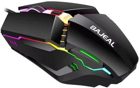 ماوس ألعاب سلكي RGB مع أسطوانة جلدية مضادة للانزلاق، تصميم DPI قابل للتعديل ومريح، أسود in Kuwait