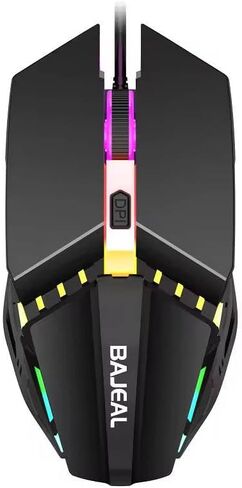 ماوس ألعاب سلكي RGB مع أسطوانة جلدية مضادة للانزلاق، تصميم DPI قابل للتعديل ومريح، أسود in Kuwait