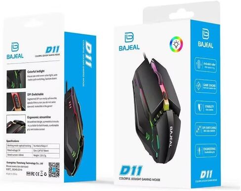 ماوس ألعاب سلكي RGB مع أسطوانة جلدية مضادة للانزلاق، تصميم DPI قابل للتعديل ومريح، أسود in Kuwait