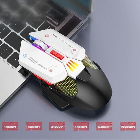 ماوس ألعاب EBTOOLS، ماوس قابل للبرمجة بإضاءة خلفية RGB مع وضع مزدوج 2.4G BT 5.0، يصل إلى 2400 نقطة في البوصة، ماوس كمبيوتر قابل لإعادة الشحن لنظام Win8 10، Android، EBTOOLSqikdt4fr8h in Kuwait