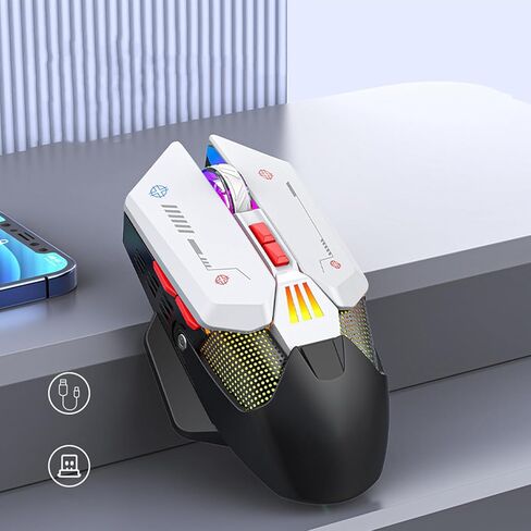 ماوس ألعاب EBTOOLS، ماوس قابل للبرمجة بإضاءة خلفية RGB مع وضع مزدوج 2.4G BT 5.0، يصل إلى 2400 نقطة في البوصة، ماوس كمبيوتر قابل لإعادة الشحن لنظام Win8 10، Android، EBTOOLSqikdt4fr8h in Kuwait