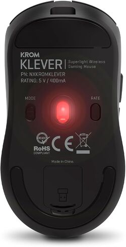 KROM KLEVER BLACK - ماوس ألعاب لاسلكي خفيف الوزن، 55 جرام، مستشعر بصري دقيق Pixart PMW 3325، 6 أزرار، 6 مستويات DPI تصل إلى 10000، جهاز استقبال لاسلكي 2.4 جيجا هرتز، USB، أسود. in Kuwait