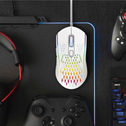 ماوس ألعاب سلكي خفيف الوزن بالليزر RGB - مستشعر بصري، 13 وضعًا، ما يصل إلى 12800 نقطة في البوصة، 6 أزرار قابلة للبرمجة، التوصيل والتشغيل، تصميم مريح لأجهزة الكمبيوتر المحمول والكمبيوتر الشخصي وأجهزة Mac in Kuwait