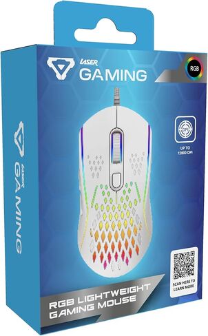 ماوس ألعاب سلكي خفيف الوزن بالليزر RGB - مستشعر بصري، 13 وضعًا، ما يصل إلى 12800 نقطة في البوصة، 6 أزرار قابلة للبرمجة، التوصيل والتشغيل، تصميم مريح لأجهزة الكمبيوتر المحمول والكمبيوتر الشخصي وأجهزة Mac in Kuwait