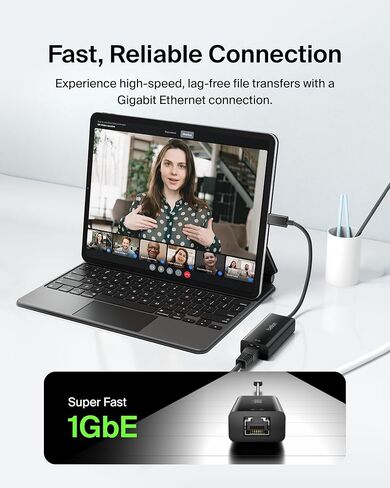 Belkin USB-C to Ethernet Adapter, Gigabit Ethernet Port Compatible w/USB-C Devices, USB-C to Ethernet Cable for MacBook Pro & Dell XPS 13" Laptops, Ethernet USB-C Hub, Ethernet USB-C Adapter - Black in Kuwait