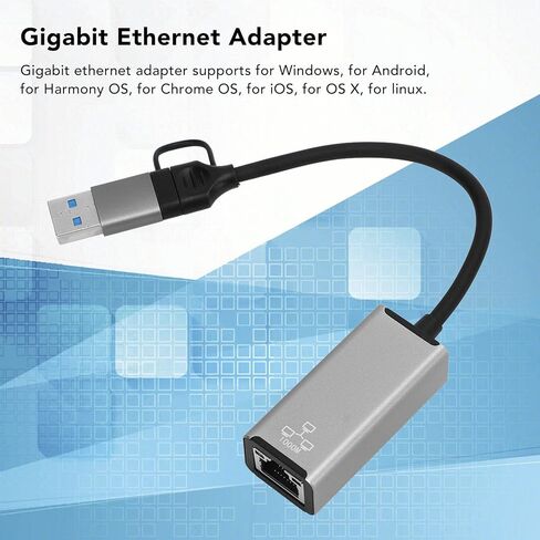 KANASI Gigabit Ethernet Adapter, Aluminum Alloy USB Network Adapter for Stable Internet Connection on laptops and Mobile Devices in Kuwait