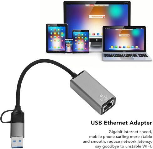 KANASI Gigabit Ethernet Adapter, Aluminum Alloy USB Network Adapter for Stable Internet Connection on laptops and Mobile Devices in Kuwait