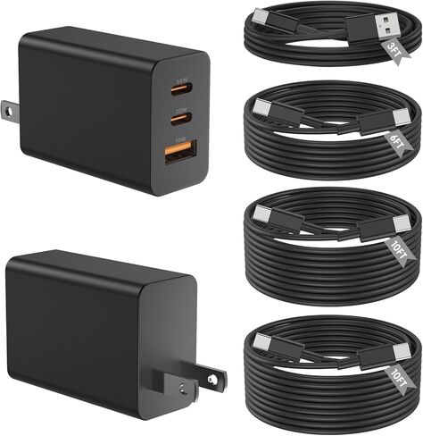 2 حزمة شاحن USB C فائق السرعة بقدرة 65 وات، 3 منافذ 100 وات PD 3.0 Typc-C مع كابل USB C 3/6/10/10FT لأجهزة Samsung Galaxy S26 /S25/S24، وMacBook، وiPhone 17/16/15 Pro Max، وiPad، وAndroid والمزيد in Kuwait