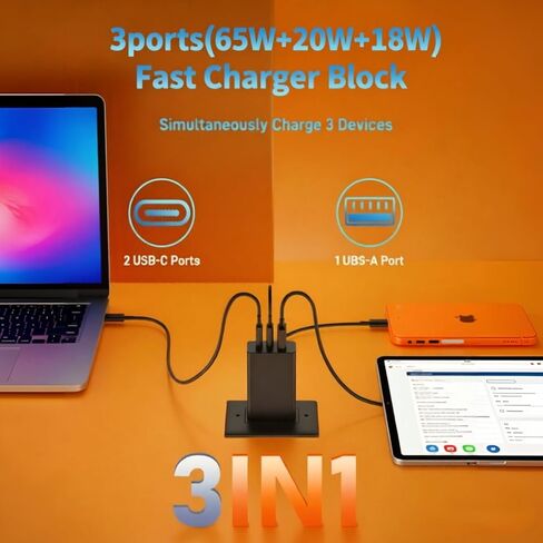 2 حزمة شاحن USB C فائق السرعة بقدرة 65 وات، 3 منافذ 100 وات PD 3.0 Typc-C مع كابل USB C 3/6/10/10FT لأجهزة Samsung Galaxy S26 /S25/S24، وMacBook، وiPhone 17/16/15 Pro Max، وiPad، وAndroid والمزيد in Kuwait