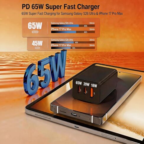 2 حزمة شاحن USB C فائق السرعة بقدرة 65 وات، 3 منافذ 100 وات PD 3.0 Typc-C مع كابل USB C 3/6/10/10FT لأجهزة Samsung Galaxy S26 /S25/S24، وMacBook، وiPhone 17/16/15 Pro Max، وiPad، وAndroid والمزيد in Kuwait