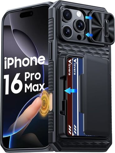Vizvera for iPhone 17 Pro Max Case Wallet RFID [Cards Holder][Camera Control][Lens Cover] Full Body Rugged Shockproof Silicone Protective Phone Case for iPhone 17 Pro Max 6.9"(Black) in Kuwait