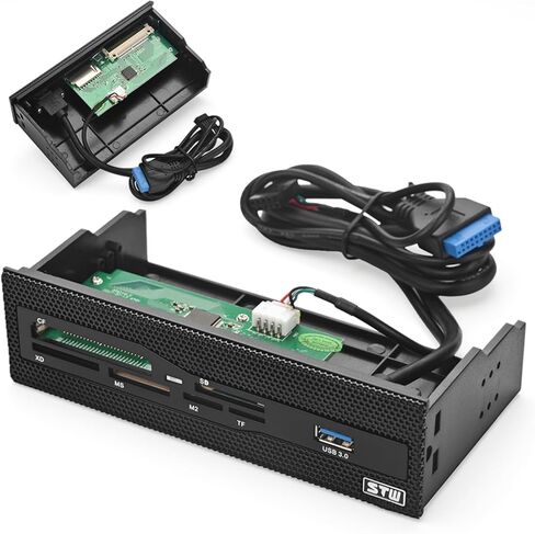 قارئ بطاقات داخلي للكمبيوتر الشخصي، لوحة أمامية للكمبيوتر عالية السرعة بمنفذ USB 3.0، لبطاقة M2 SD MS XD CF TF، تناسب خليج محرك الأقراص 5.25 in Kuwait