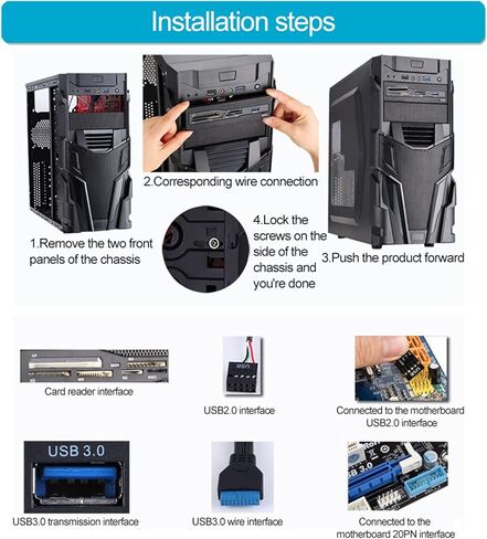 قارئ بطاقات داخلي للكمبيوتر الشخصي، لوحة أمامية للكمبيوتر عالية السرعة بمنفذ USB 3.0، لبطاقة M2 SD MS XD CF TF، تناسب خليج محرك الأقراص 5.25 in Kuwait
