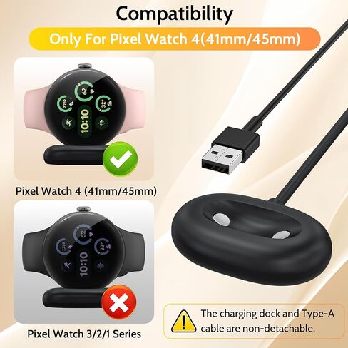 قاعدة شاحن Pixel Watch 4، قاعدة شحن جانبية سريعة مع كابل شحن من النوع A متوافق مع Google Pixel Watch 4 (41 مم و45 مم)، أسود (ليس لـ Pixel 1/2/3) in Kuwait