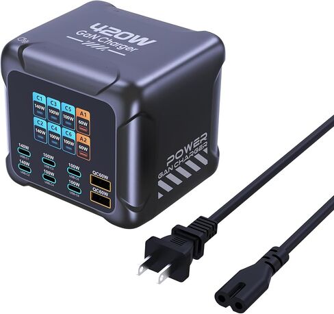 محطة شحن USB C بقدرة 420 وات، شاشة TFT PD3.1 140 وات QC60W محول طاقة شحن فائق السرعة لأجهزة الكمبيوتر المحمول MacBook وiPhone 17 16 Pro Max وGalaxy S25 Ultra والمزيد in Kuwait