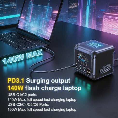 محطة شحن USB C بقدرة 420 وات، شاشة TFT PD3.1 140 وات QC60W محول طاقة شحن فائق السرعة لأجهزة الكمبيوتر المحمول MacBook وiPhone 17 16 Pro Max وGalaxy S25 Ultra والمزيد in Kuwait