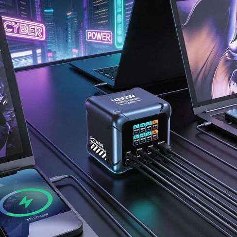 محطة شحن USB C بقدرة 420 وات، شاشة TFT PD3.1 140 وات QC60W محول طاقة شحن فائق السرعة لأجهزة الكمبيوتر المحمول MacBook وiPhone 17 16 Pro Max وGalaxy S25 Ultra والمزيد in Kuwait