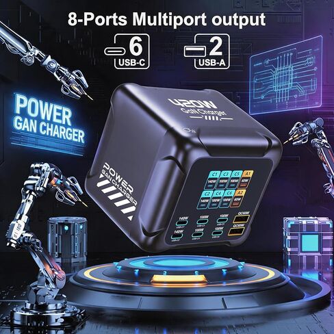 محطة شحن USB C بقدرة 420 وات، شاشة TFT PD3.1 140 وات QC60W محول طاقة شحن فائق السرعة لأجهزة الكمبيوتر المحمول MacBook وiPhone 17 16 Pro Max وGalaxy S25 Ultra والمزيد in Kuwait
