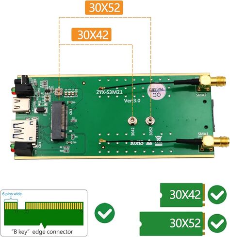 محول NGFF M.2 Key B إلى USB 3.0، محول الشبكة مع فتحة SIM، يدعم SIM MicroSIM Nano SIM لوحدات LTE 4G 5G، يتضمن هوائيات وكابل USB 3.0 in Kuwait