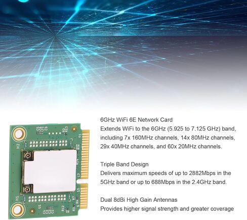 بطاقة Yunseity WiFi 6E MINI PCIE اللاسلكية، نطاق ثلاثي 2.4G 5G 6G 2882Mbps Bluetooth 5.3 WPA3 محول شبكة الكمبيوتر المشفرة، مع هوائيات OFDMA MU MIMO المزدوجة 8dBi، لـ 10 11 in Kuwait