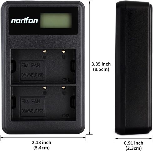 Norifon DMW-BLF19 شاحن USB LCD ثنائي القناة لباناسونيك Lumix DMC-GH3، DMC-GH3A، DMC-GH3AGK، DMC-GH3GK، DMC-GH3H، DMC-GH3HGK، DMC-GH3KBODY، DMC-GH4، DMC-GH4A، DMC-GH4H الكاميرا والمزيد in Kuwait
