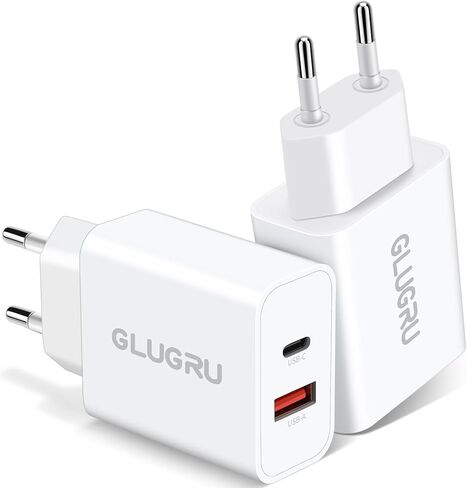 محول قابس السفر الأوروبي، GLUGRU 2-Pack 20W Dual Port USB C Wall Charger Type C Fast Charging Block International Power Converter US to Europe EU for iPhone 13 12 11 Pro Max XS XR X 8، Pad، Samsung in Kuwait