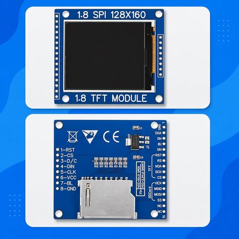 6-Pack 1.8" ST7735R SPI TFT LCD Color Display Module (128x160) with SD Card Slot, Compatible with ESP32, STM32, and DIY Microcontrollers in Kuwait