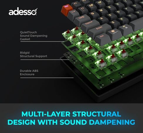 Adesso EasyTouch 1100 Wired/Wireless/Bluetooth Multi-OS Illuminated Mechanical VIA Compact Keyboard with Copilot Ai Hotkey in Kuwait