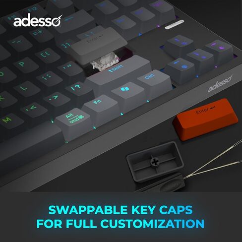 Adesso EasyTouch 1100 Wired/Wireless/Bluetooth Multi-OS Illuminated Mechanical VIA Compact Keyboard with Copilot Ai Hotkey in Kuwait