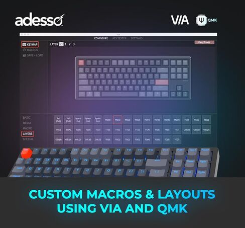 Adesso EasyTouch 1100 Wired/Wireless/Bluetooth Multi-OS Illuminated Mechanical VIA Compact Keyboard with Copilot Ai Hotkey in Kuwait