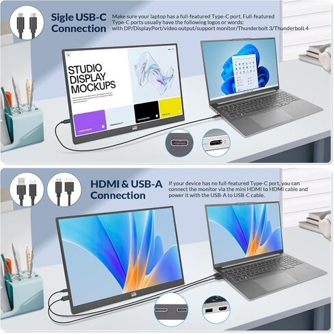شاشة LR المحمولة، شاشة عرض 16 بوصة 1200P FHD IPS 16:10، 1500:1 تباين، شاشة سفر USB-C وMini HDMI مع حامل مدمج، شاشة ثانية للكمبيوتر المحمول/الكمبيوتر الشخصي/Mac/الهاتف/Switch/Xbox/PS4/5، قابلة للتركيب على Vesa in Kuwait