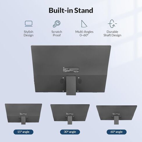 شاشة LR المحمولة، شاشة عرض 16 بوصة 1200P FHD IPS 16:10، 1500:1 تباين، شاشة سفر USB-C وMini HDMI مع حامل مدمج، شاشة ثانية للكمبيوتر المحمول/الكمبيوتر الشخصي/Mac/الهاتف/Switch/Xbox/PS4/5، قابلة للتركيب على Vesa in Kuwait
