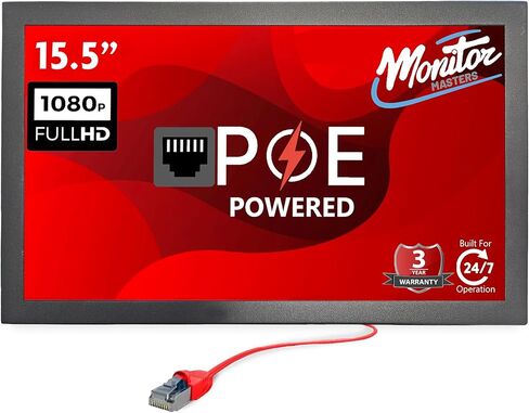 15.5" POE Powered Monitor, POE Output Passthrough, 12V DC Outputs, 1080p, Built in Accessory Case in Kuwait