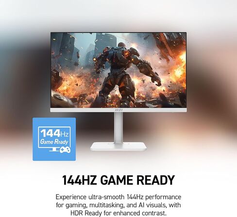 msi PRO MAX 271PHW E14 شاشة كمبيوتر محورية IPS 1920 x1440 (FHD) مقاس 27 بوصة، 144 هرتز، مزامنة تكيفية، HDR جاهزة، HDMI، منفذ DisplayPort، قابل للتركيب على VESA، ارتفاع قابل للتعديل، مكبر صوت، أبيض in Kuwait